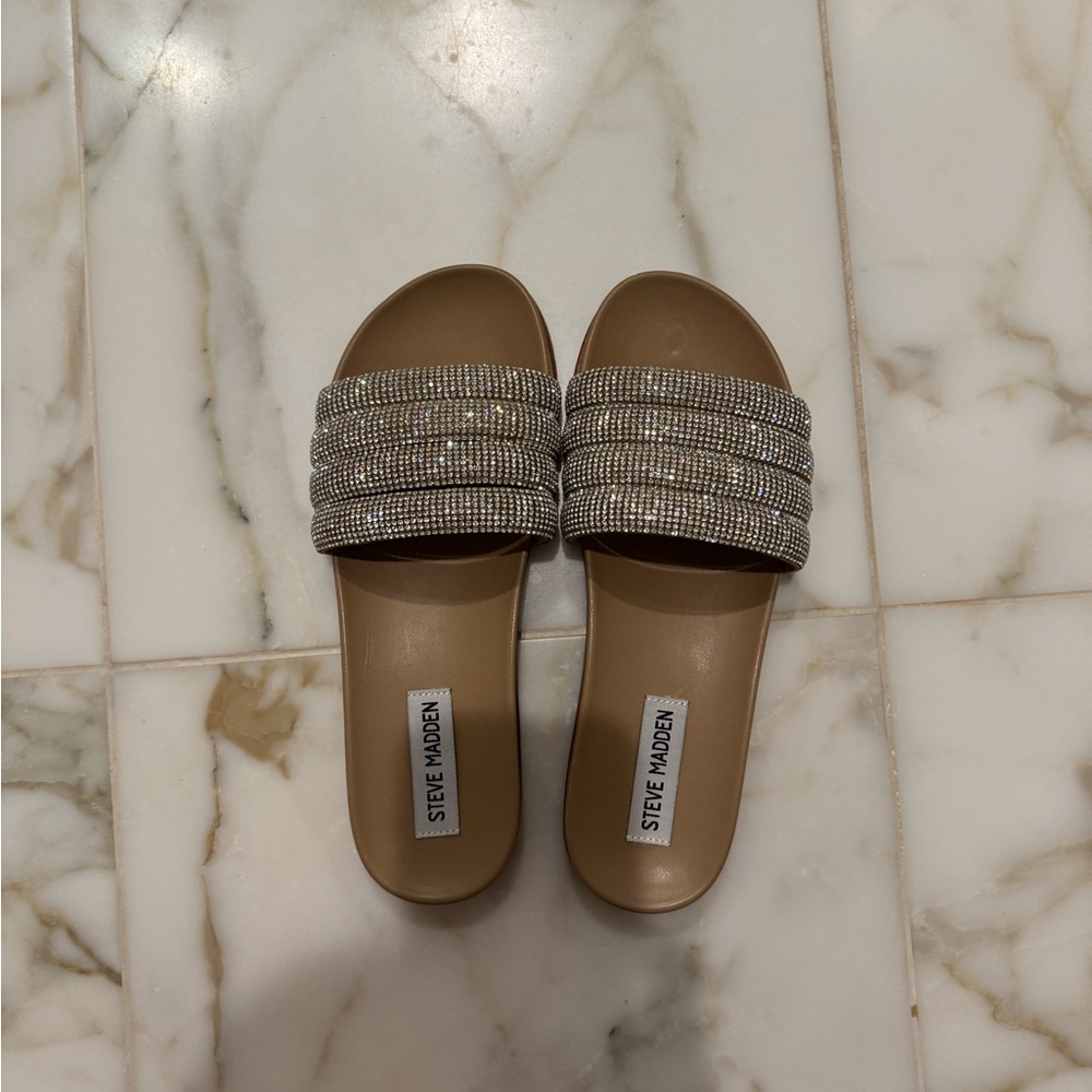 Steve Madden Women's Tan and Silver Embellished Sandals